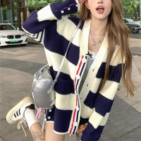 Cassia Casual Knit Cardigan with Pockets and Striped