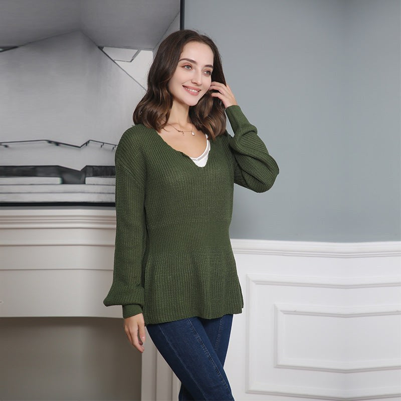 Cassia Casual Knit Sweater with V-Neck