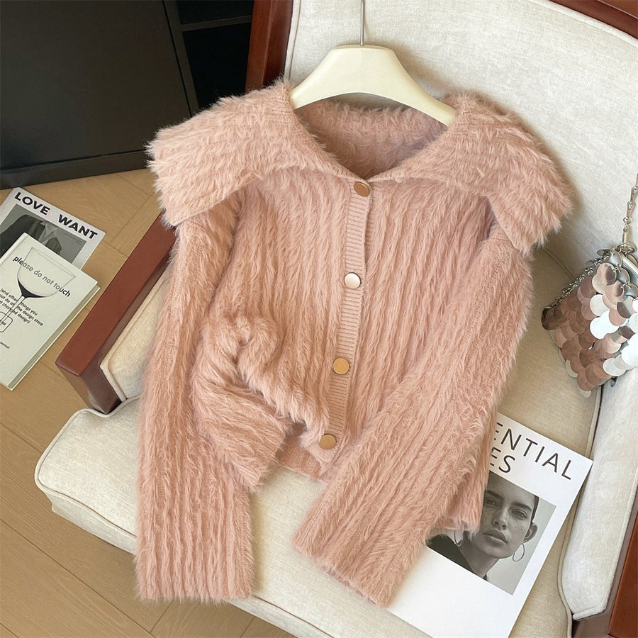 Cassia Knit Cardigan with Button Front in Pink
