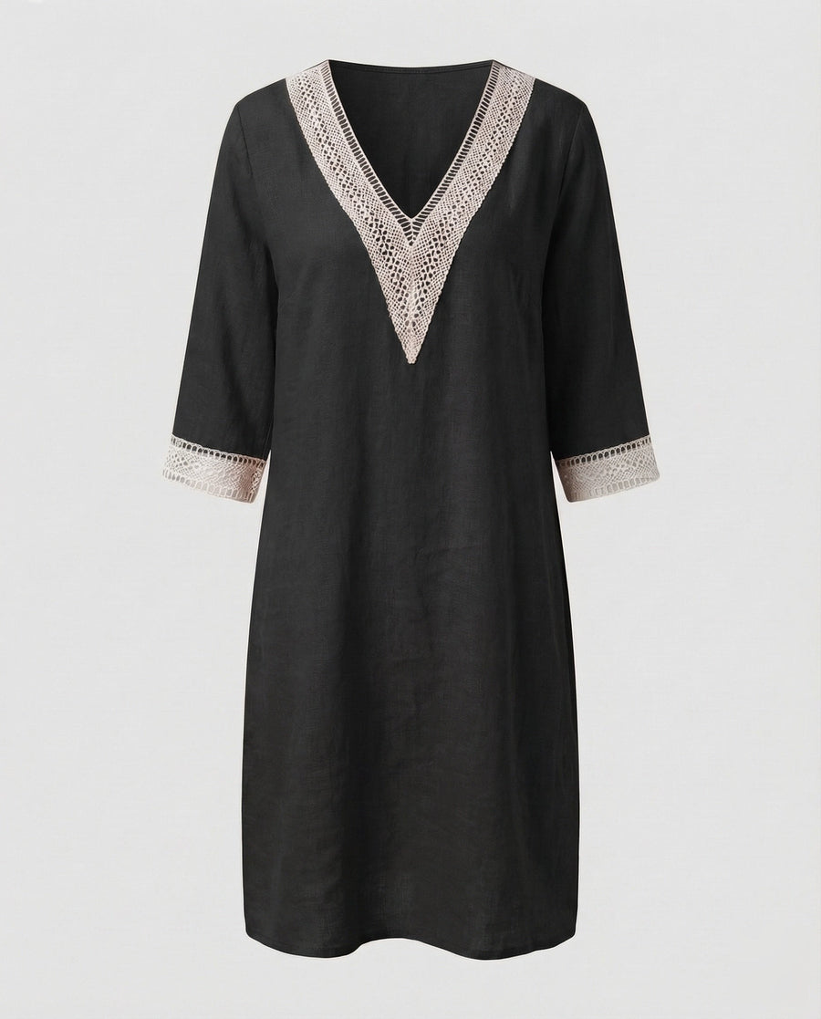 Cassia Linen Midi Dress in Black