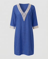 Cassia Linen Midi Dress in Blue