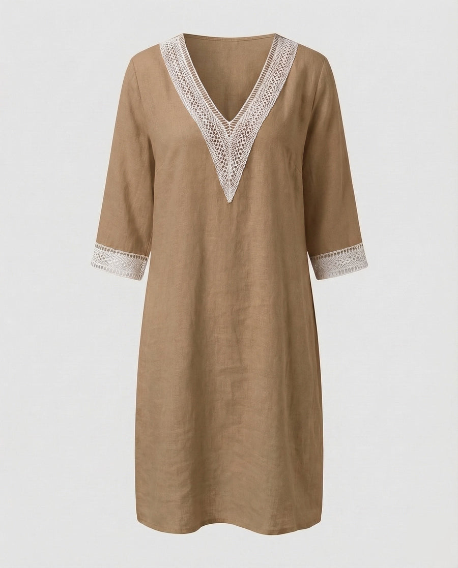 Cassia Linen Midi Dress in Khaki