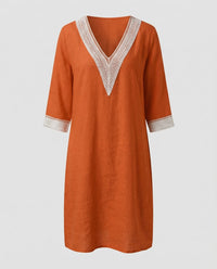 Cassia Linen Midi Dress in Orange