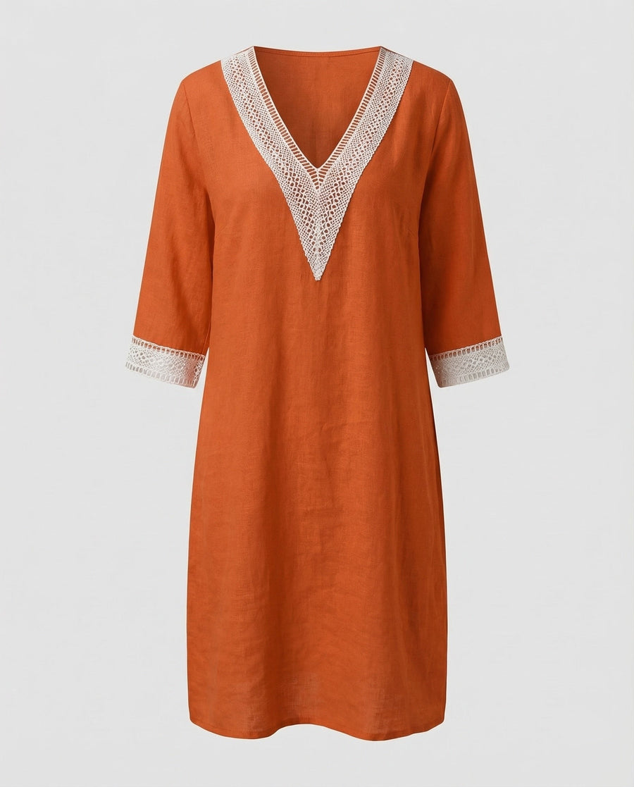 Cassia Linen Midi Dress in Orange