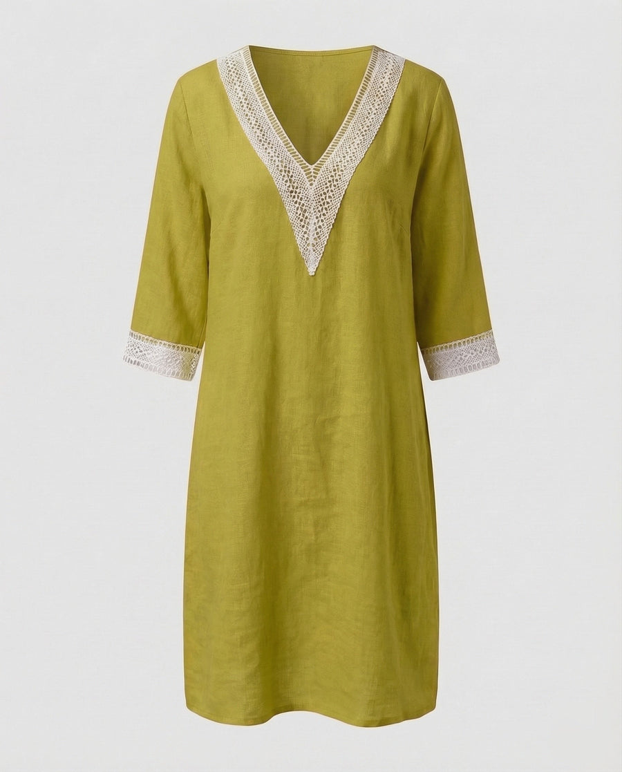 Cassia Linen Midi Dress in Yellow