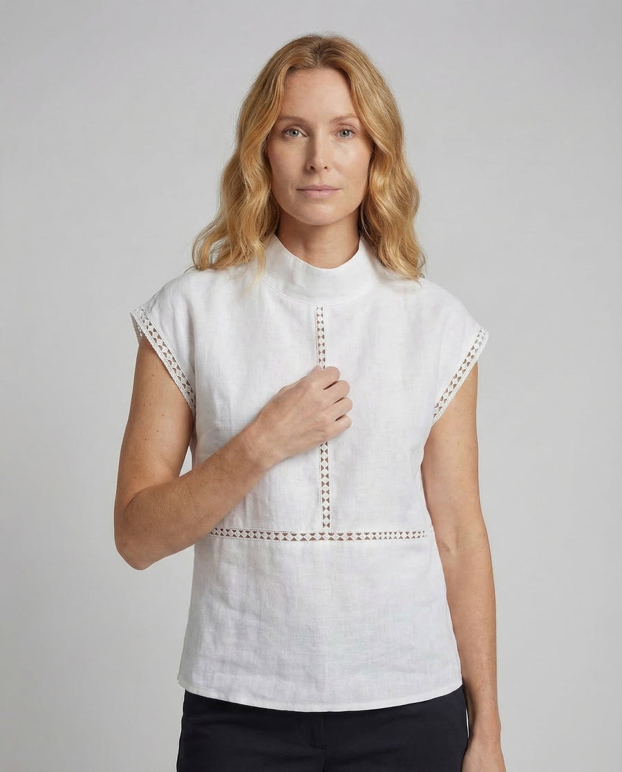 Cassia Linen Top with Stand Collar