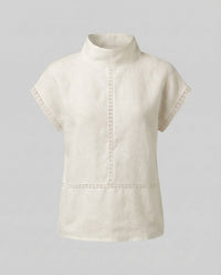 Cassia Linen Top with Stand Collar in Beige