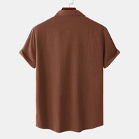 Cassia Shirt with Short Sleeve and Chest Pocket in Brown