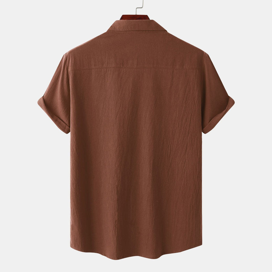 Cassia Shirt with Short Sleeve and Chest Pocket in Brown