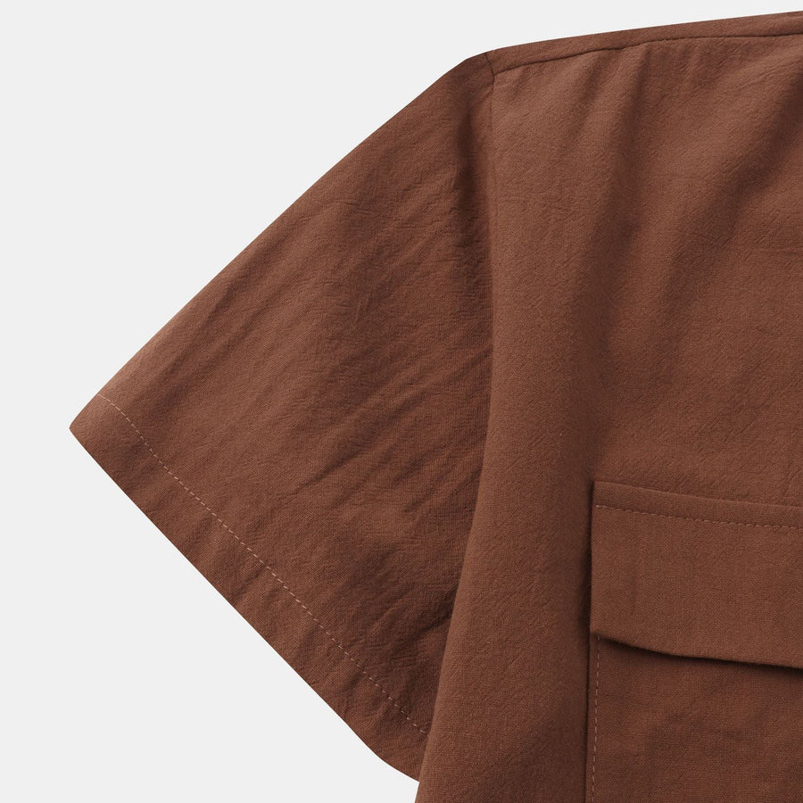 Cassia Shirt with Short Sleeve and Chest Pocket in Brown