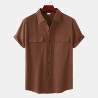 Cassia Shirt with Short Sleeve and Chest Pocket in Brown