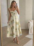 Cassia Women's Floral Midi Dress Corset Bodice