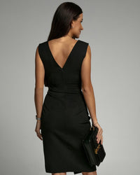 Cassia Women's V-Neck Sleeveless Fitted Dress in Black