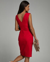 Cassia Women's V-Neck Sleeveless Fitted Dress in Red