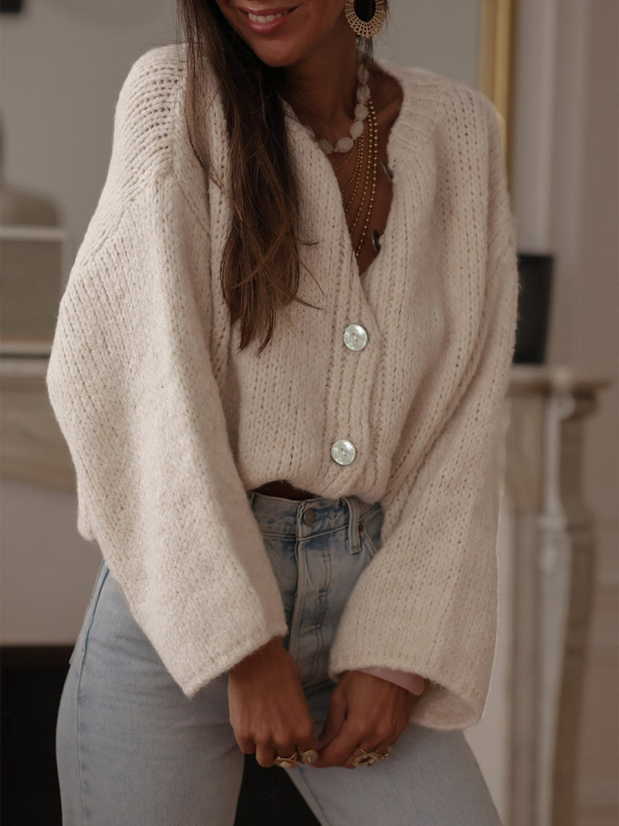 Catalina Elegant Knit Cardigan with Oversized in Apricot