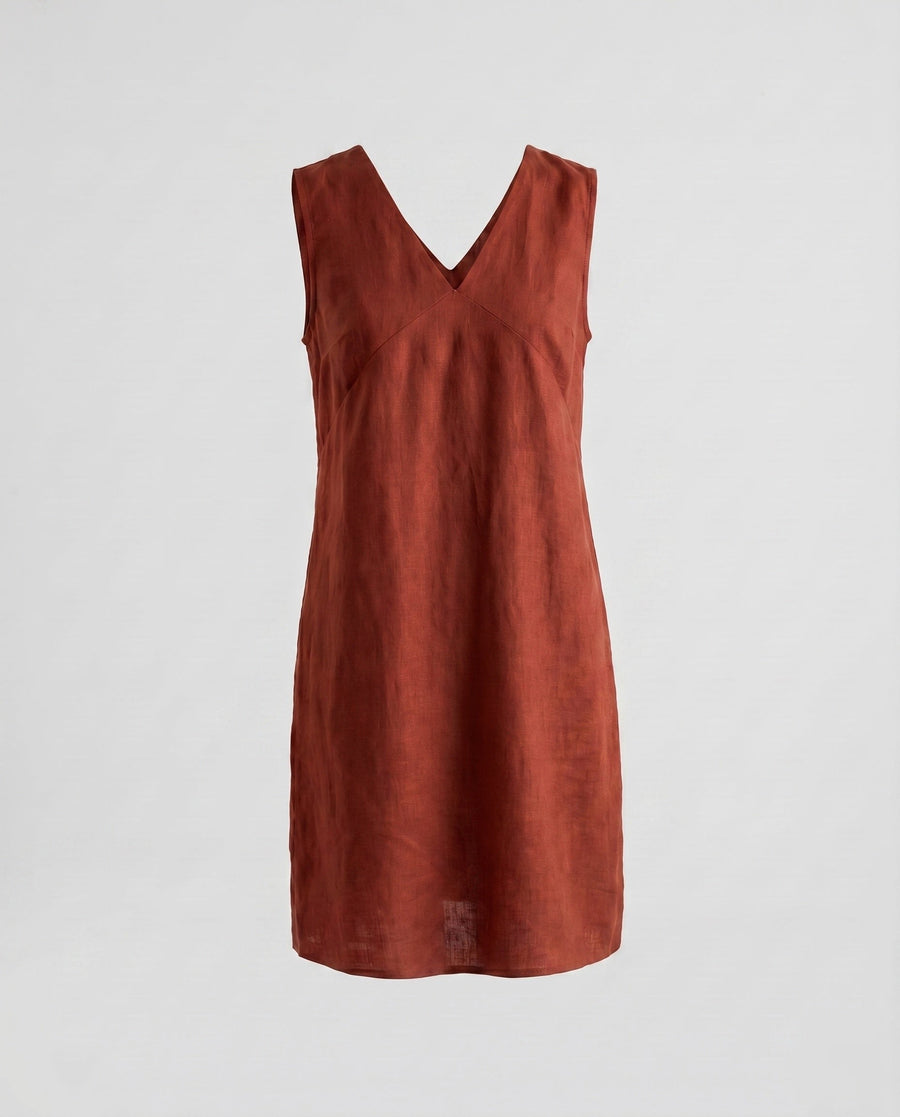 Catalina Elegant Linen Wrap Dress in Red