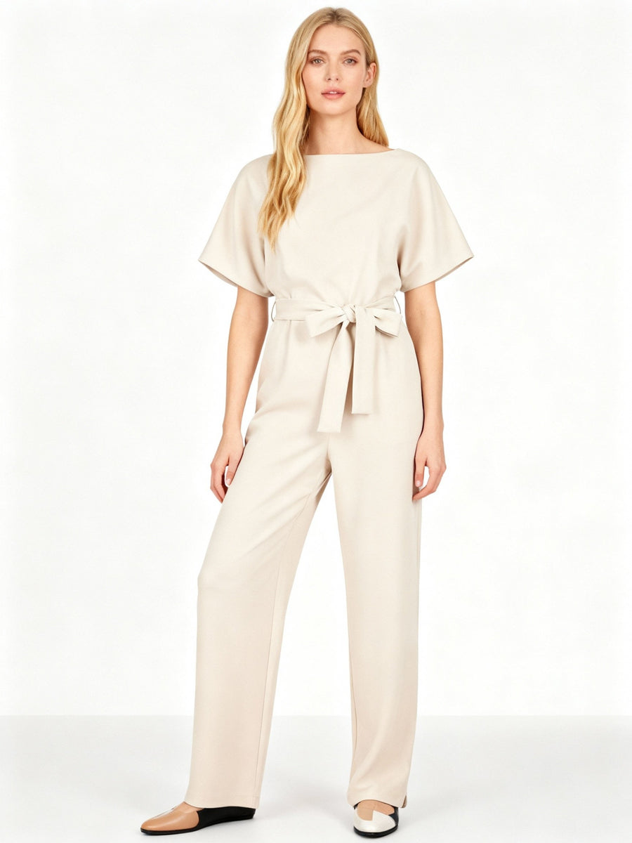 Catalina Knit Jumpsuit in Beige
