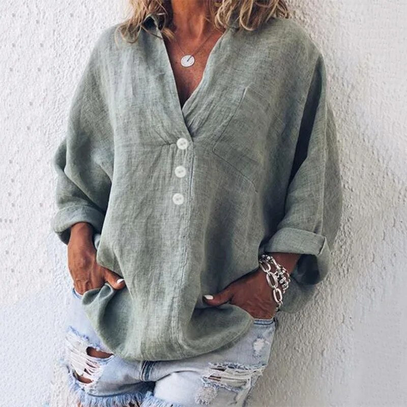 Catalina Linen Blouse in Grey