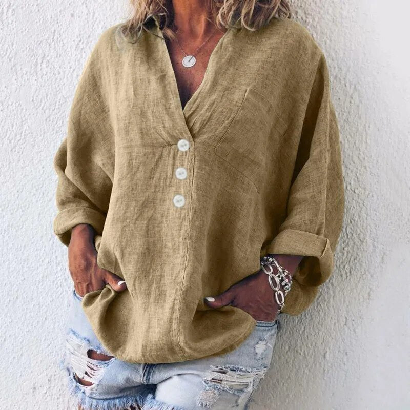 Catalina Linen Blouse in Khaki