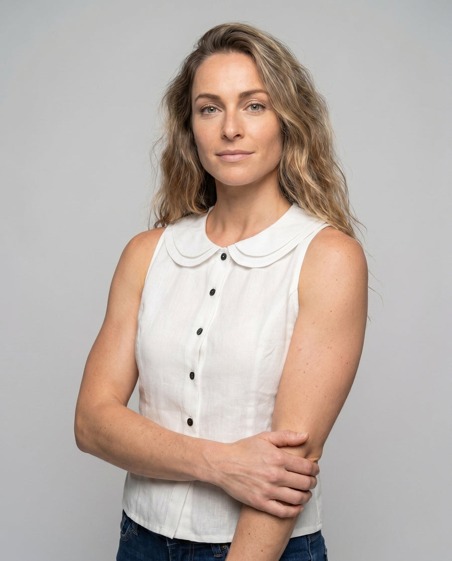 Catalina Linen Blouse with Sleeveless and Button Front