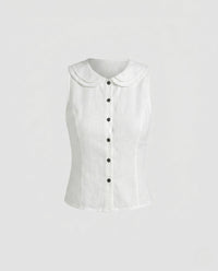 Catalina Linen Blouse with Sleeveless and Button Front in White