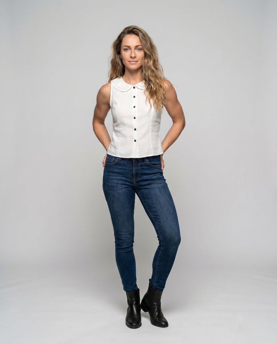 Catalina Linen Blouse with Sleeveless and Button Front