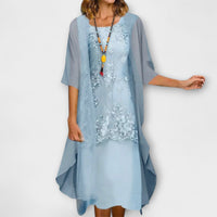 Catriona Women's Formal Lace Overlay Midi Dress in Light Blue