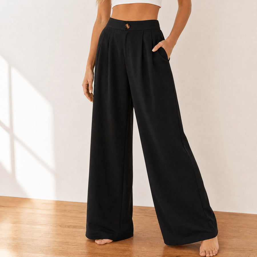 Cavendish Women's Wide Leg High Waist Trousers in Black