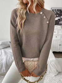 Karine | Women's Crew Neck Sweater with Shoulder Button Detail