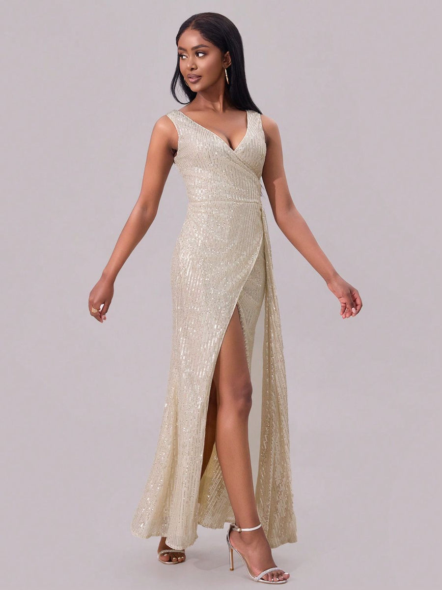 Isabelle Sequin Surplice Maxi Dress