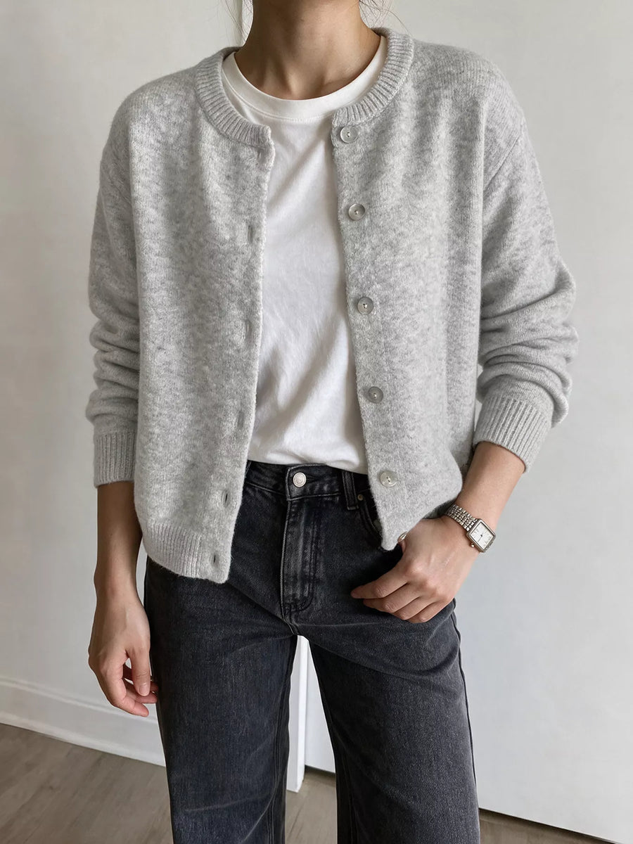 Crew Neck Button Down Cardigan