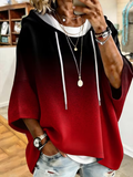 Ombre Gradient Drawstring Hooded Half Sleeve Top