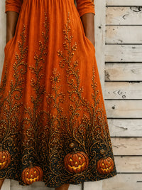 Women Halloween Summer Dress Crew Neck Half Sleeve A-Line Dress