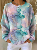 Marble Ink Wash Gold Line Print Waffle Knit Henley Sweatshirt