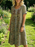 Casual Vintage Round Neck Short Sleeve Dress