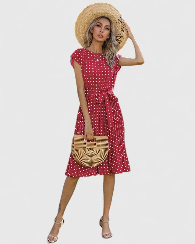 Petra | Women's Short Sleeve Pleated Midi Dress