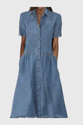 Nicole | Women's Short Sleeve Button Front Midi Dress