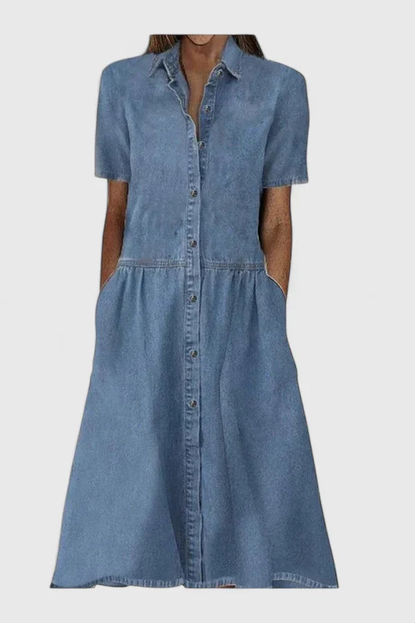 Nicole | Women's Short Sleeve Button Front Midi Dress