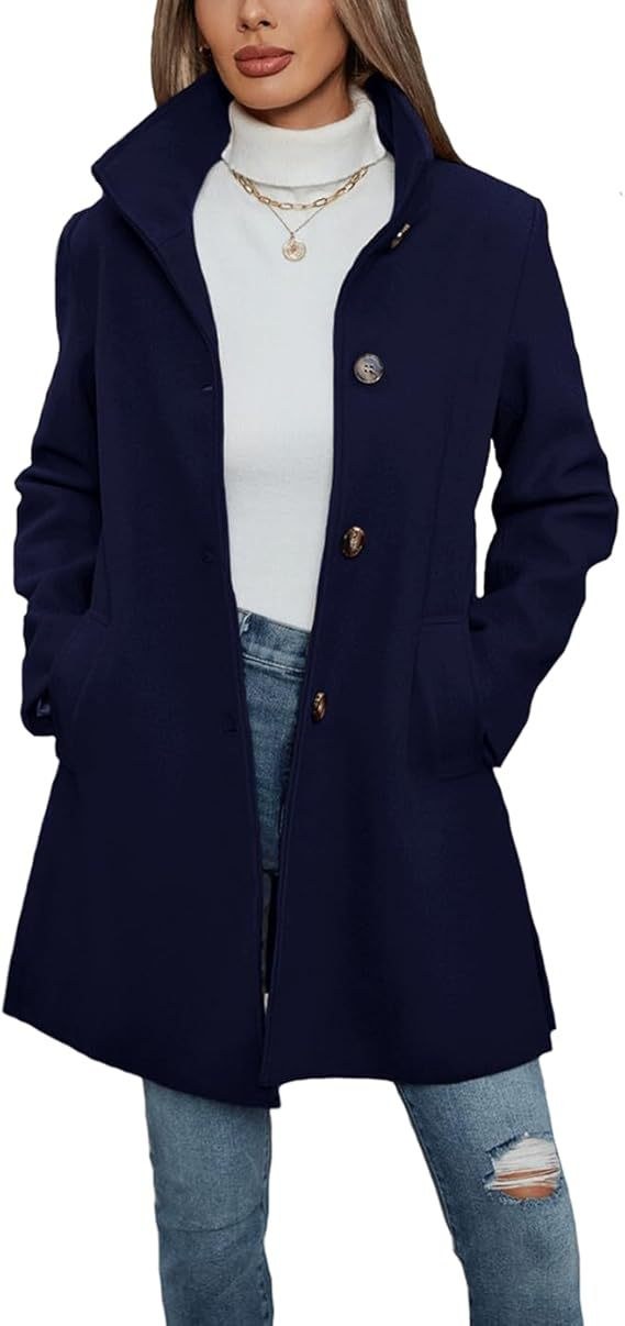 Cecilia Elegant Coat with Pockets in Navy