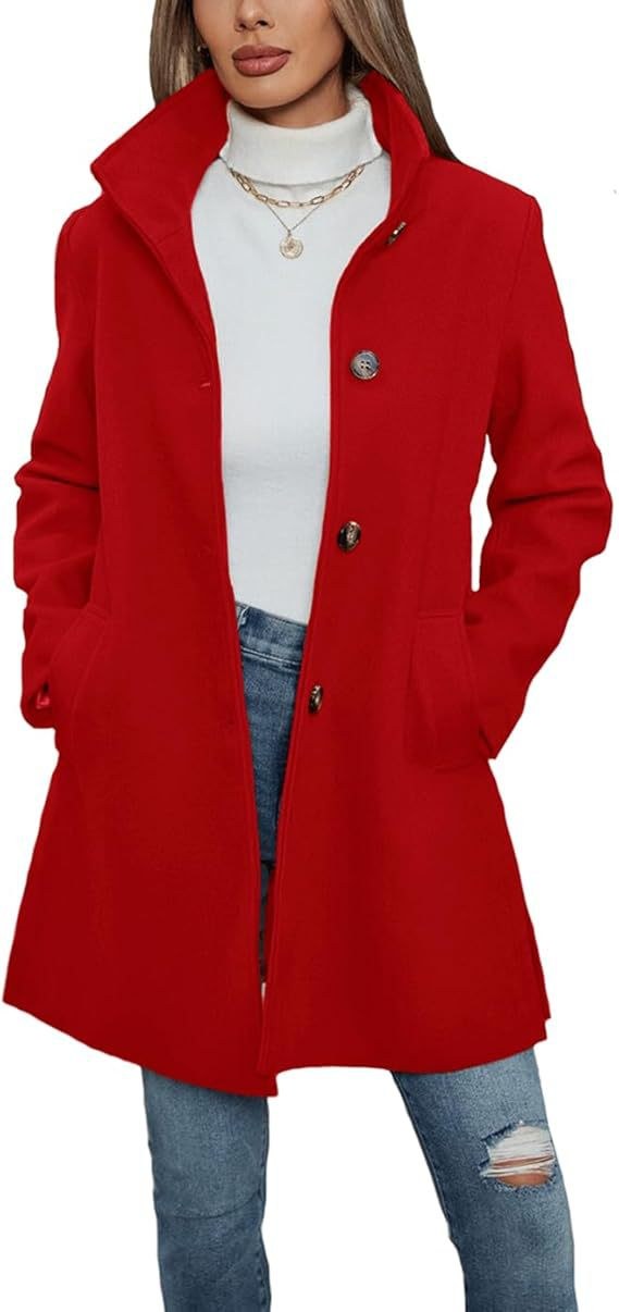 Cecilia Elegant Coat with Pockets in Red