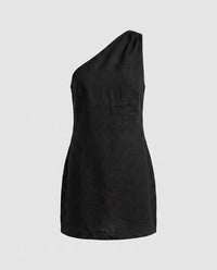 Cecilia Elegant Linen Dress in Black