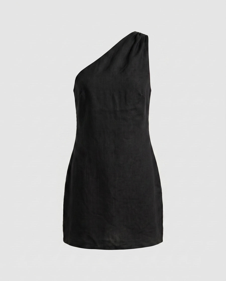 Cecilia Elegant Linen Dress in Black