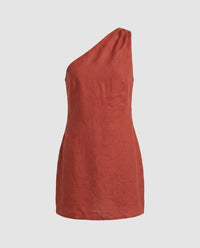 Cecilia Elegant Linen Dress in Orange