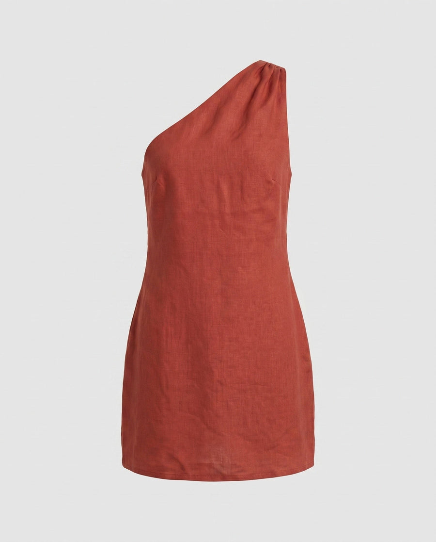 Cecilia Elegant Linen Dress in Orange