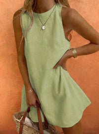 Cecilia Elegant Linen Dress with Sleeveless in Matcha
