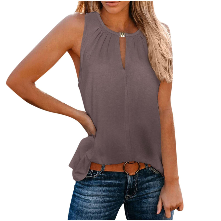 Cecilia Elegant Top with Sleeveless and Pleated in Blue Violet
