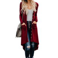 Cecilia Knit Cardigan with Button Front and Pockets in Wine Red