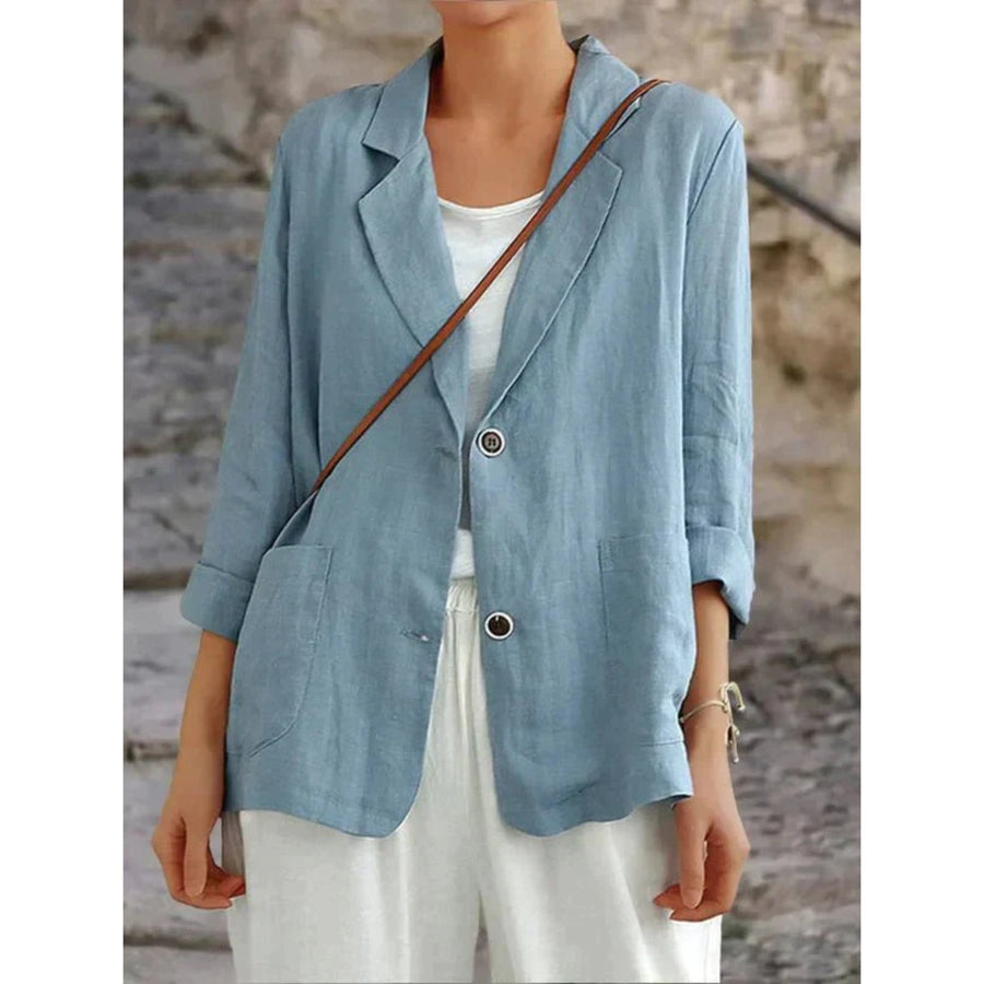 Cecilia Linen Blazer in Blue