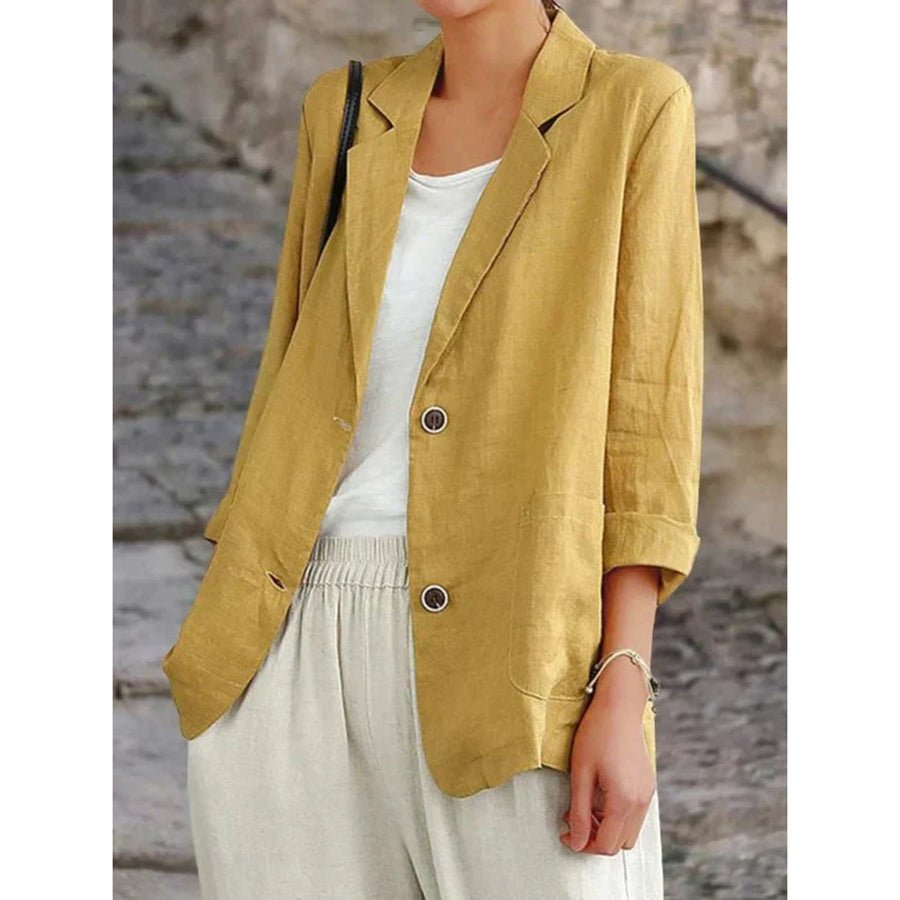 Cecilia Linen Blazer in Yellow
