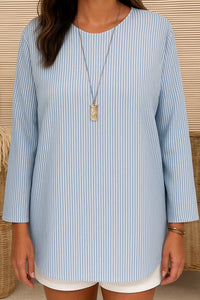 Cecilia™ Trendy Striped Blouse in Grey